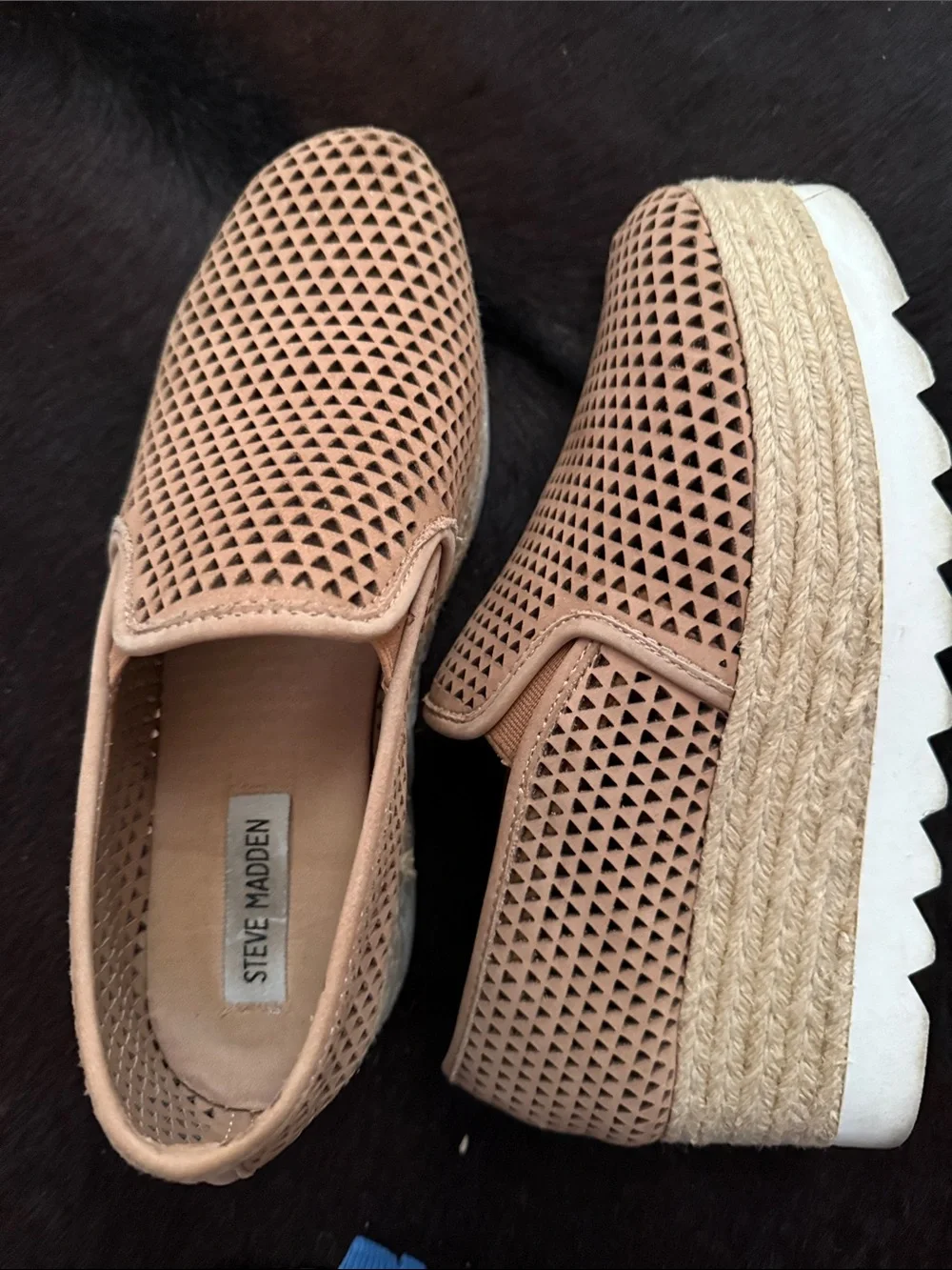 Steve Madden Nude Perforated Espadrille Platform Slip-On Sneakers
